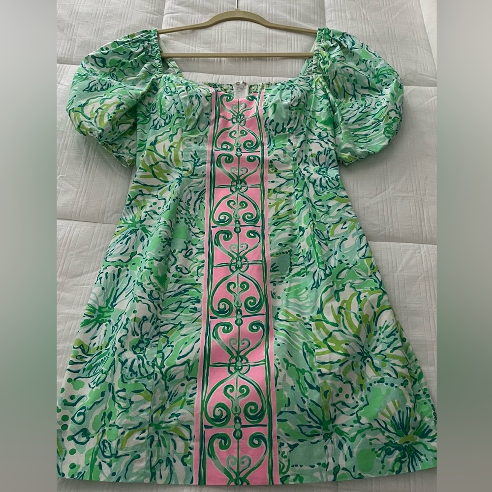 Floral Green Puff Sleeve Dress